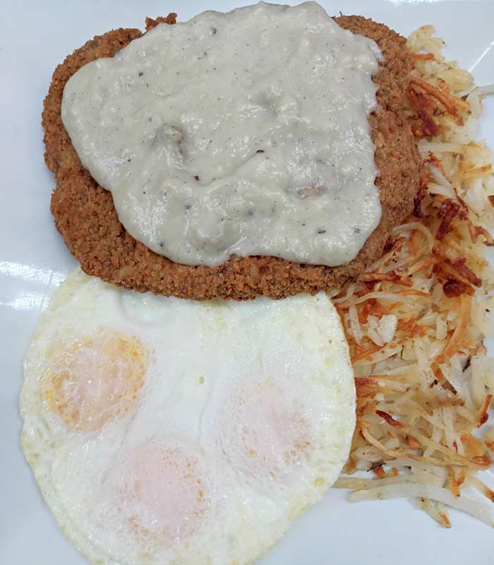 Country Fried Steak and eggs for breakfast from Omar's Hi-Way Chef in Tuscan AZ