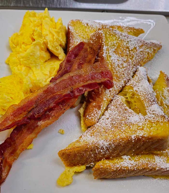 French toast, eggs and bacon for breakfast all day at Omar's Hi-Way Chef in Tuscan, AZ